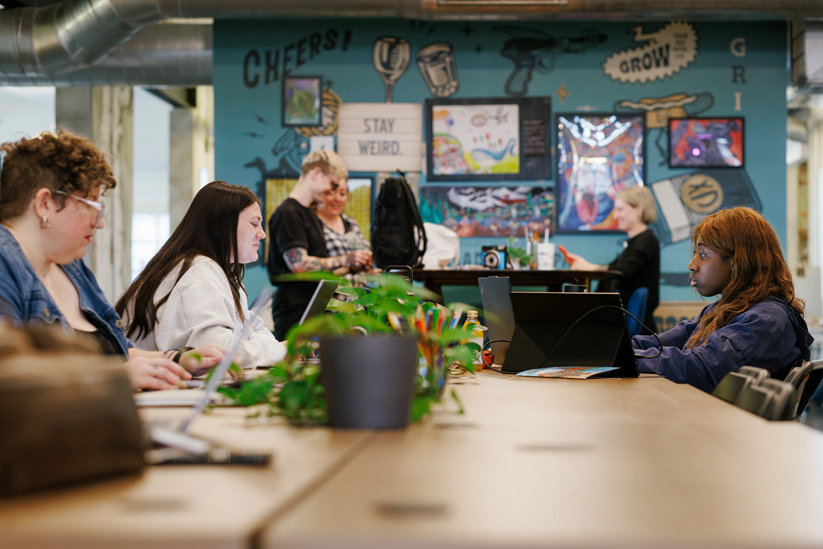 Members working at Indy Hall clubhouse